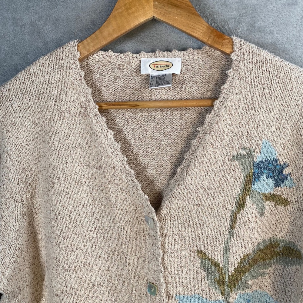 Vintage Floral Silk Blend Cardigan Sweater Womens Large Sequin Cottagecore - Picture 3 of 6